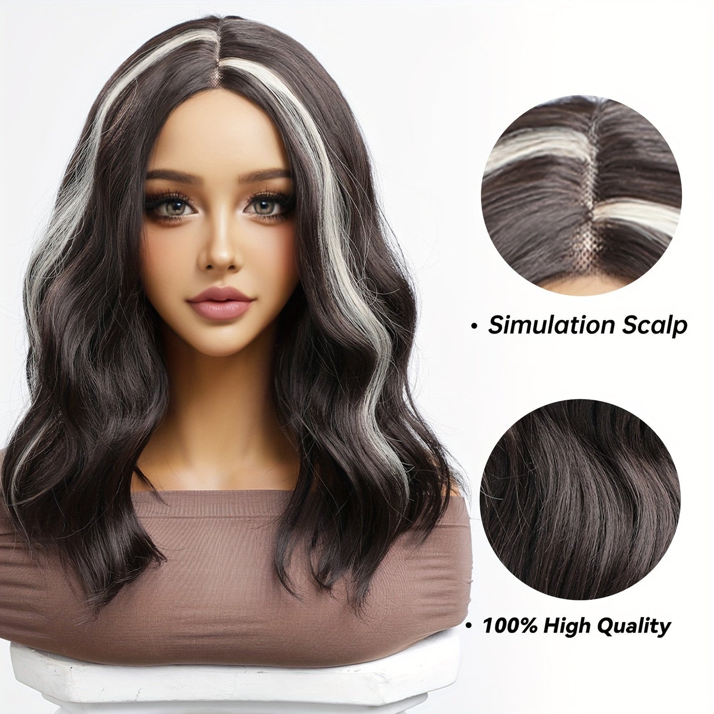 Chic 16" Black to White Ombre Wig for Women - Soft Synthetic, Heat Resistant, Lace Front (13x5x1) - Perfect for Daily Wear, Parties, Cosplay & More