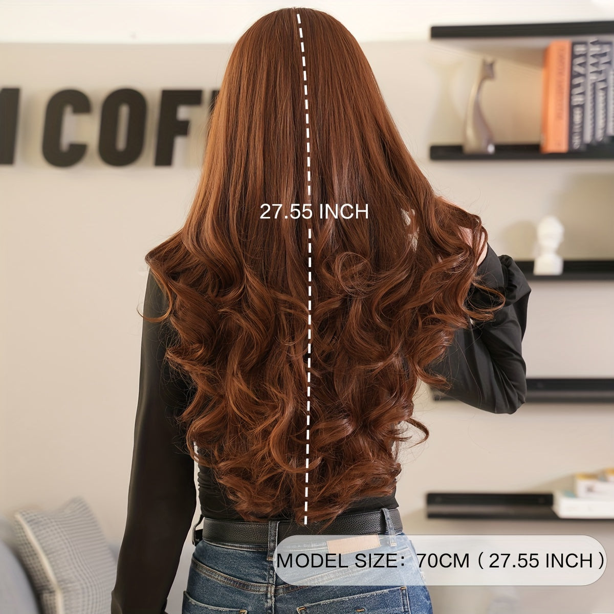 Women'S Body Wave Synthetic Bronzed Wig, High Density 150% Vacation Style, High Temperature Fiber, Rose Net Cap, with Durable Heat Resistance, for 27.56inch