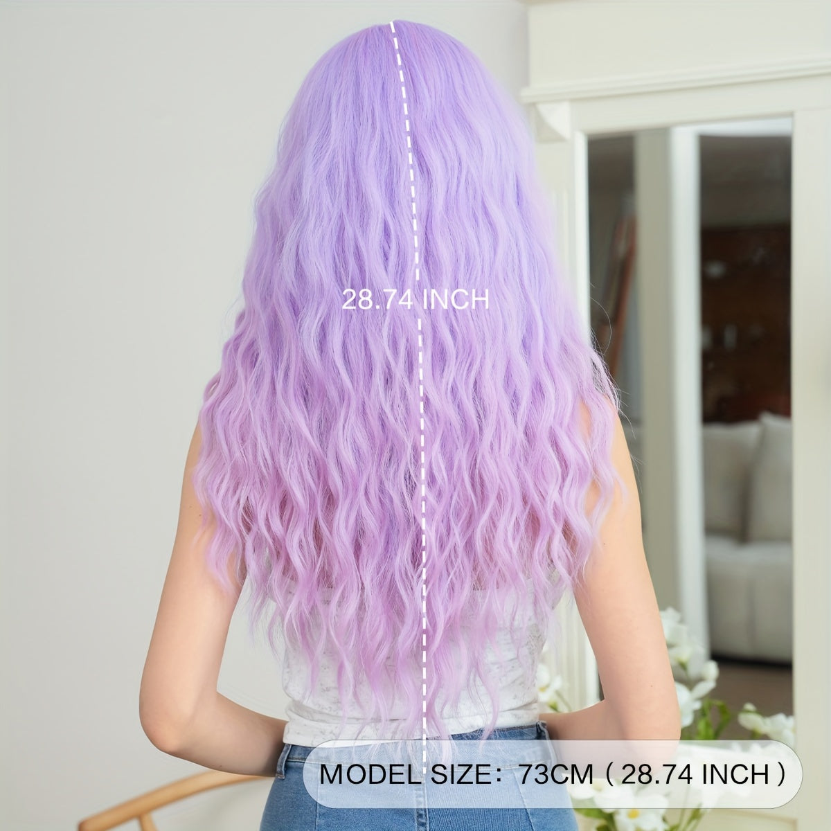 Anime Cosplay Wig for Women - 28.74inch Long Wavy Light Purple Wig, Synthetic Viscose Hair with Bangs, High-Density Party Costume, Heat Resistant, Rose Net Cap