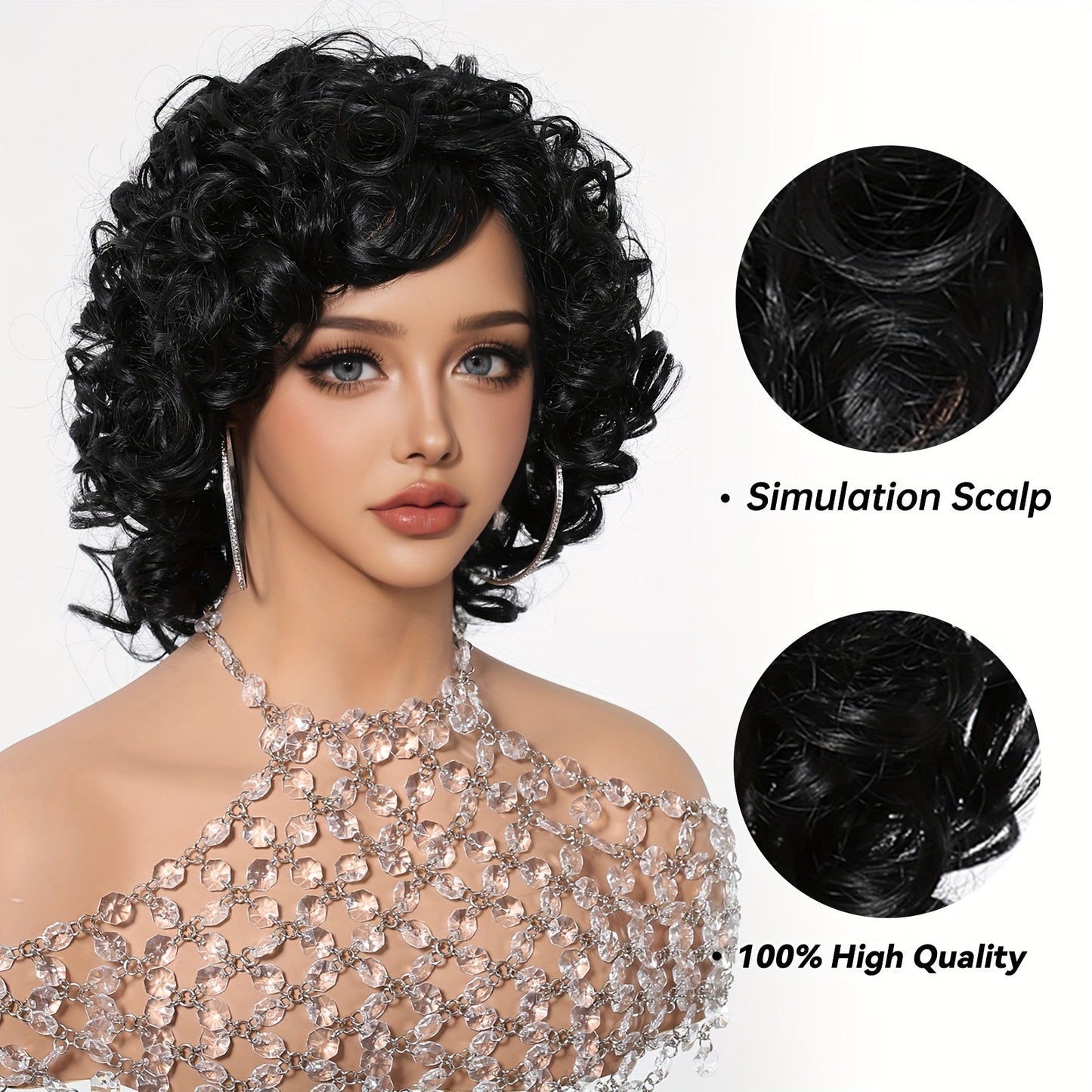 Chic 10-Inch Afro Curly Wig for Women - Soft, Comfortable Synthetic Hair with Bangs | Perfect for Daily Wear, Parties, Halloween, Christmas & Cosplay