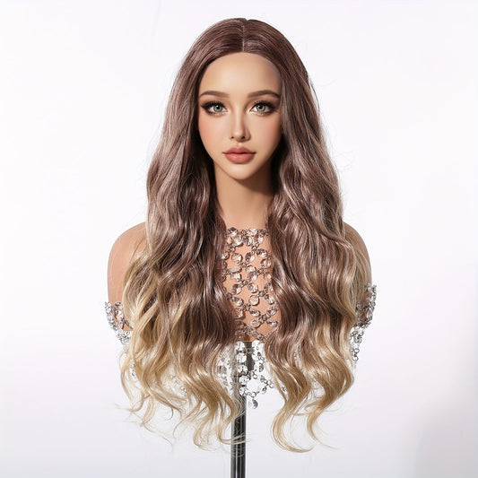 Chic 24" Ombre Brown Curly Lace Wig for Women - Soft Synthetic, Heat Resistant, Perfect for Daily Wear & Special Occasions