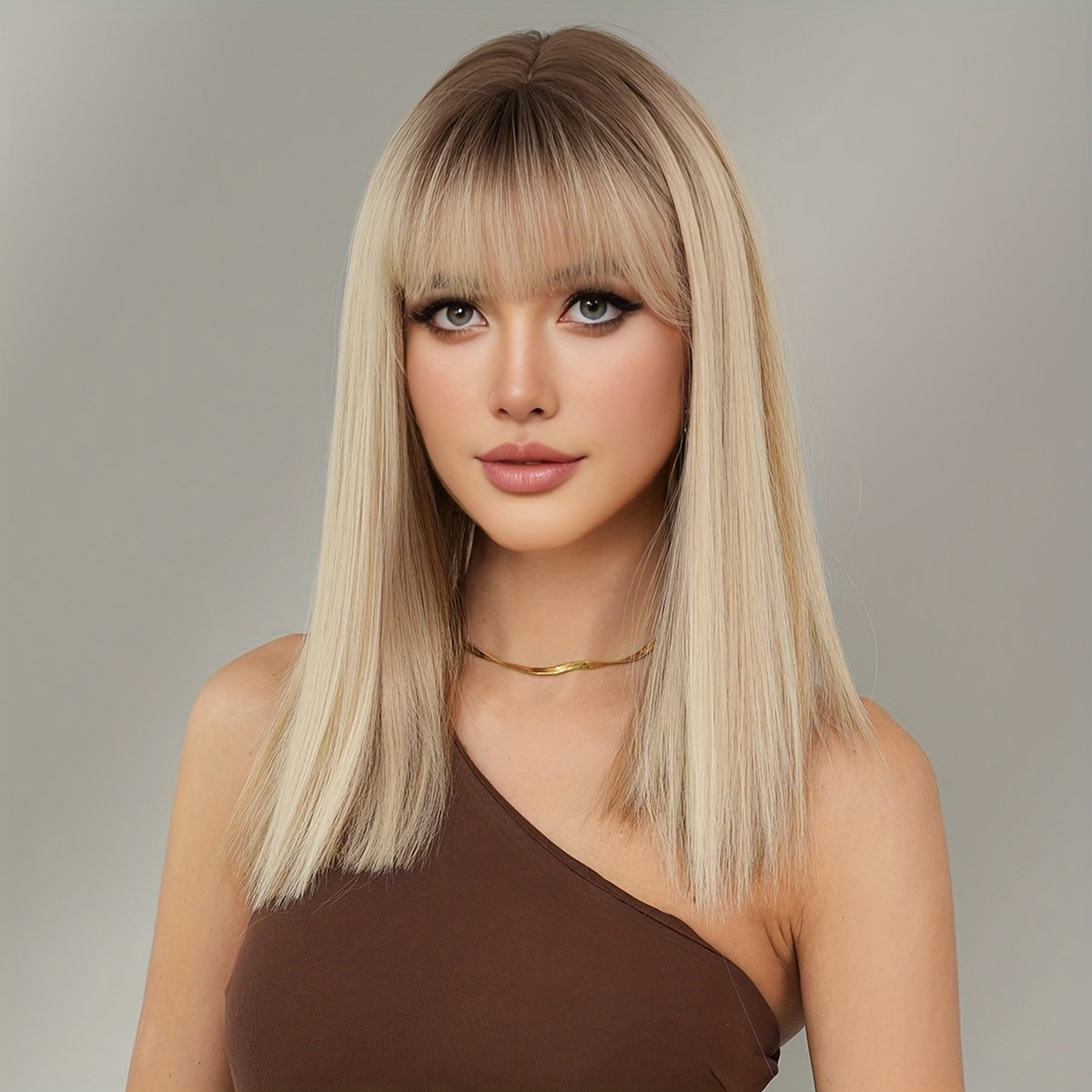 High Temperature Fiber Women's Wig - 150% Density, Straight Shoulder-Length, Synthetic Vacation Style Hair with Rose Net Cap, Suitable for All - 17.72inch