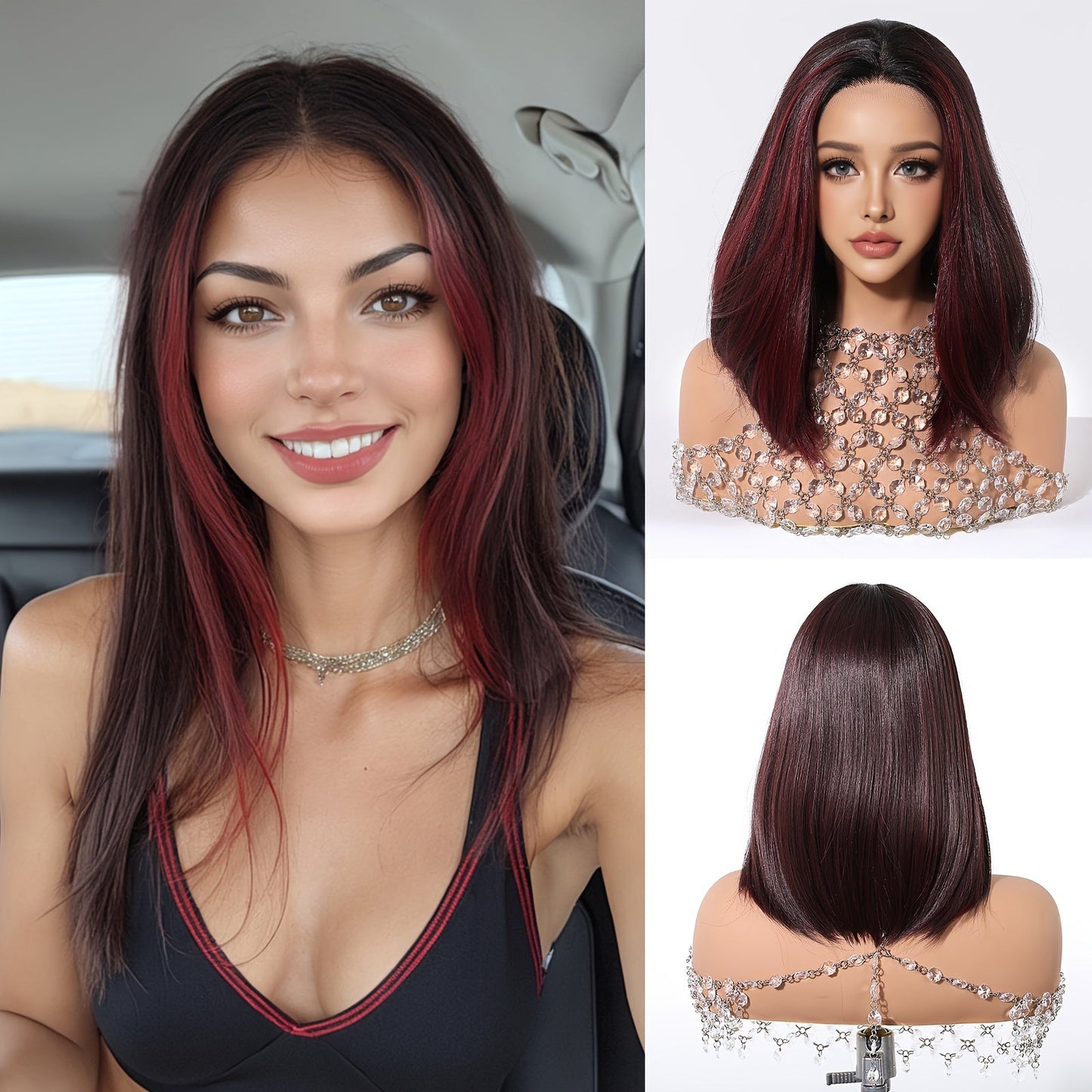 12-Inch Dark Red Bob Lace Front Wig for Women - Soft, Silky Synthetic Hair with Natural Look and Feel, Perfect for Daily Wear, Special Occasions, and Versatile Styling