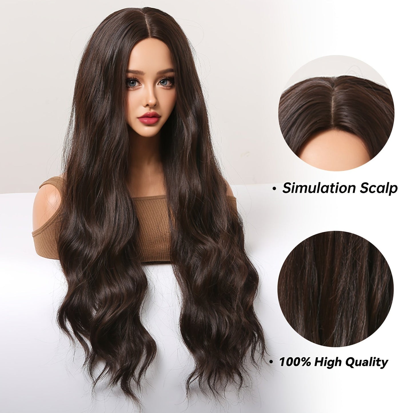 Chic 30" Brown Curly Wig for Women - Soft, Heat-Resistant Synthetic Hair with Natural Look & Feel - Perfect for Daily Wear, Work, Parties, Halloween, Christmas & Festivals