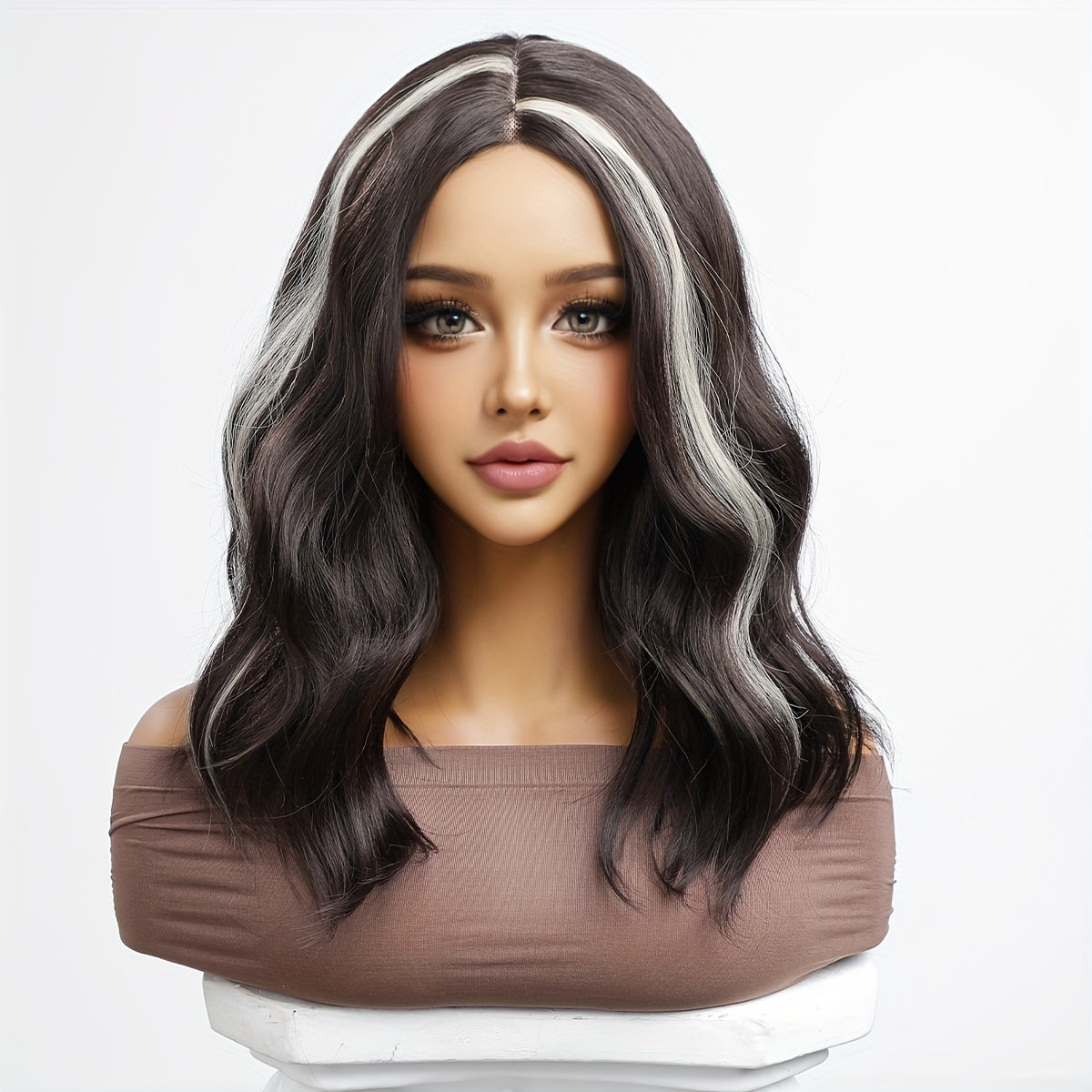 Chic 16" Black to White Ombre Wig for Women - Soft Synthetic, Heat Resistant, Lace Front (13x5x1) - Perfect for Daily Wear, Parties, Cosplay & More