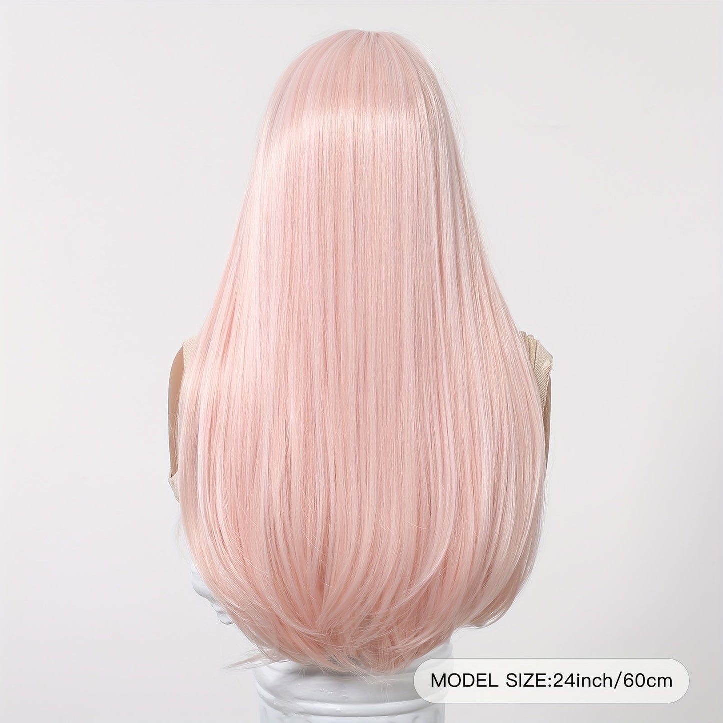 Chic 24" Light Pink Layered Wig with Bangs - Soft, Heat-Resistant Synthetic Hair for Women | Perfect for Daily Wear, Work, Parties, Halloween & More