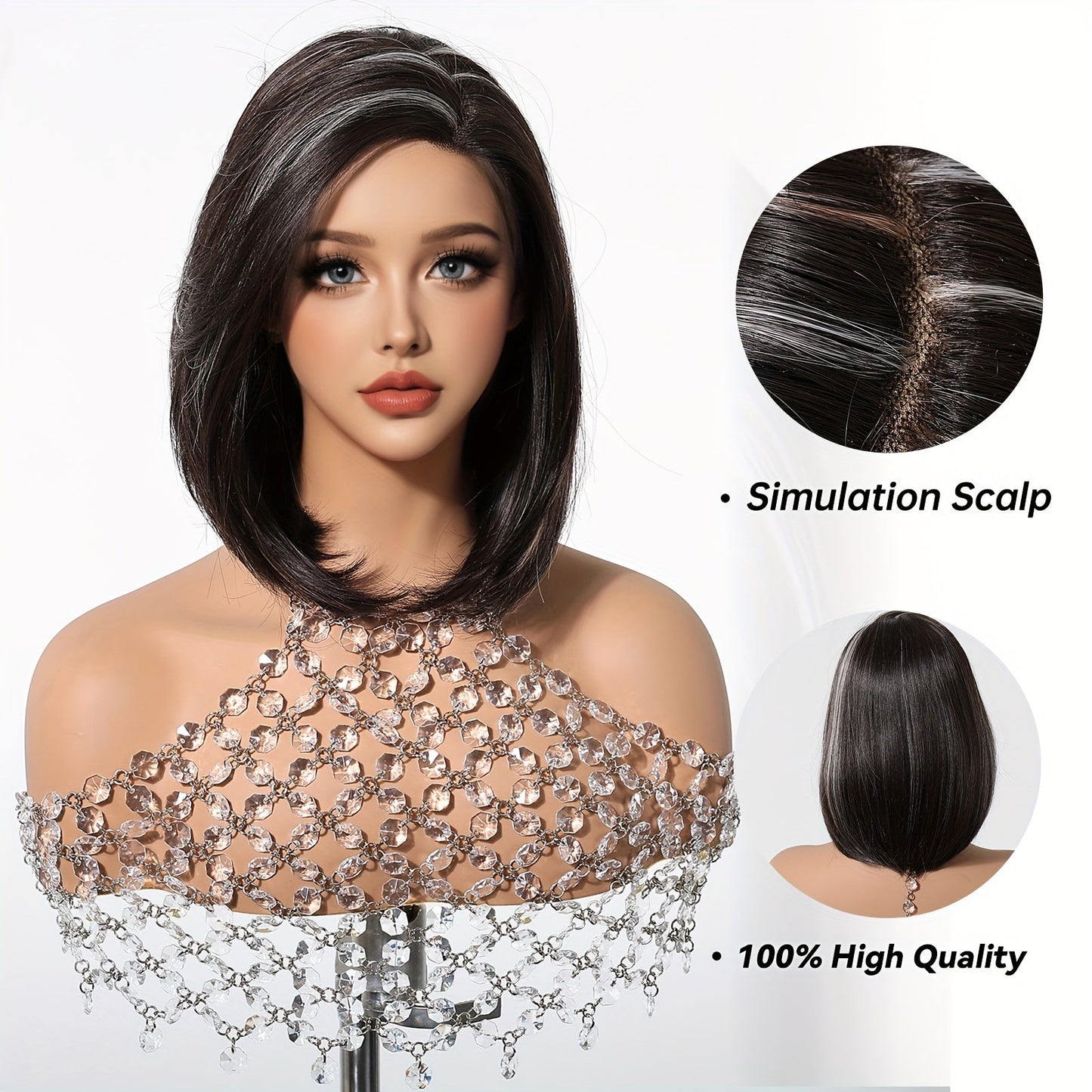 Chic 14" Black & White Ombre Bob Wig - Soft Synthetic, Lace Front (13x4x1), Perfect for Daily Wear, Work, Parties, Halloween, Christmas & Cosplay