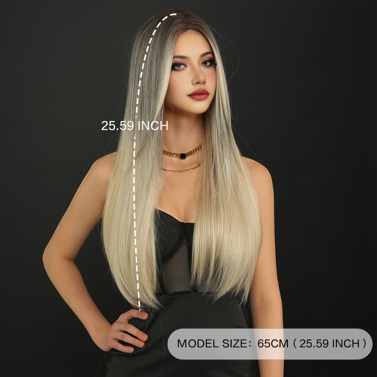 Heat Resistant Viscose Wig - Movie Theme Straight Hair, High-Density Grey to Golden Ombre with Middle Part, Durable Rose Net Cap for Halloween Cosplay & Daily Wear, 25.59inch