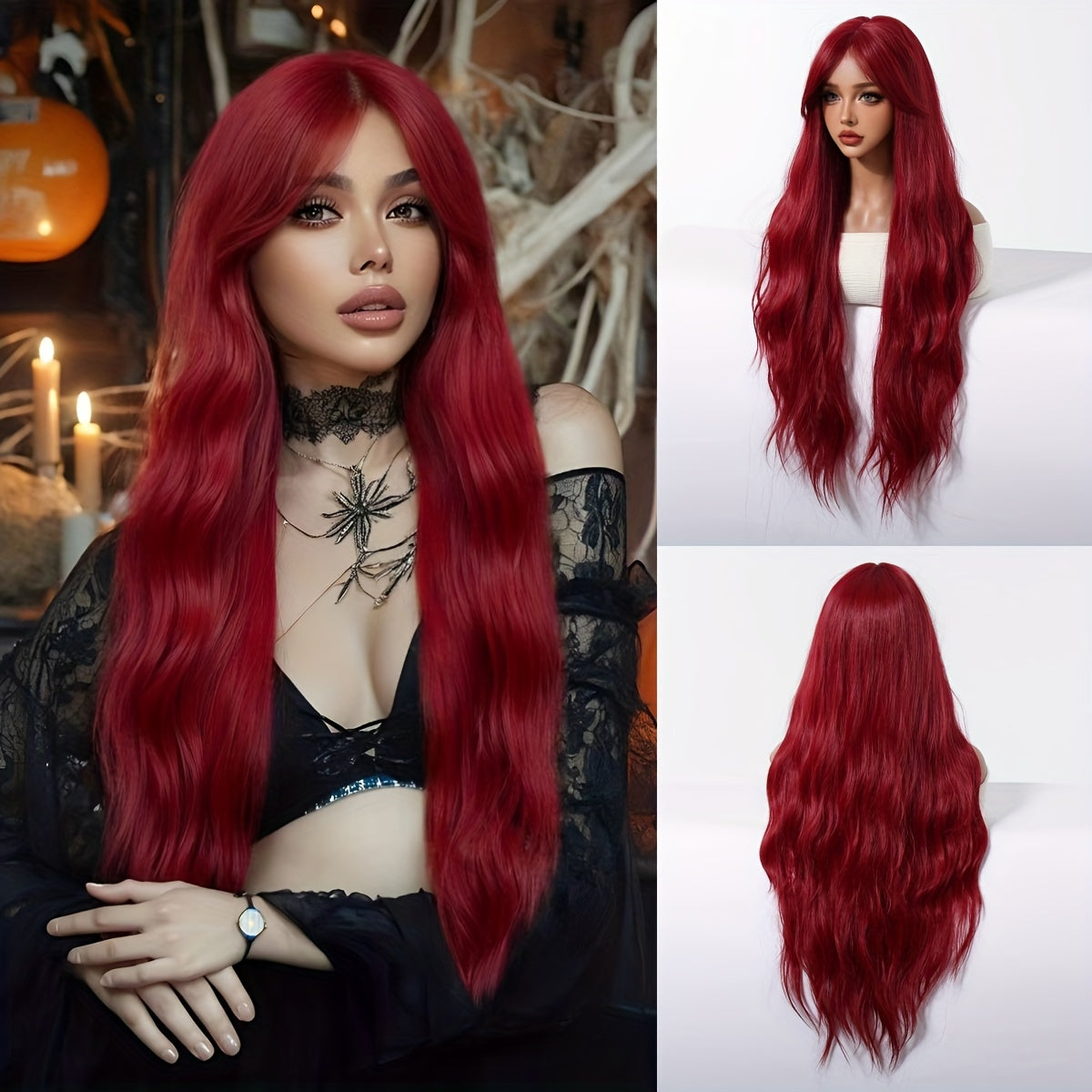 Chic 30" Red Curly Wig with Bangs for Women - Soft, Heat-Resistant Synthetic Hair for Daily Wear, Parties, Halloween, Christmas & Cosplay