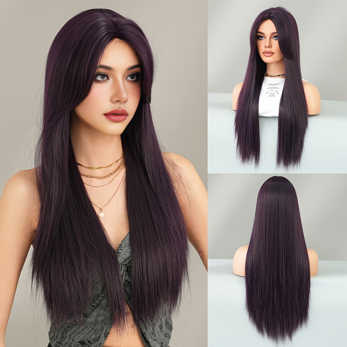 Viscose Long Straight Synthetic Wig - Movie Theme, Heat Resistant, Mid-Part, High Density, Rose Net Cap, for Halloween Costume Party, 29.53inch