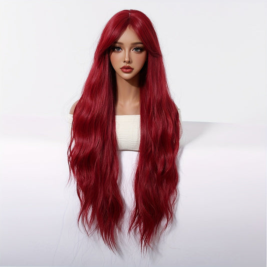 Chic 30" Red Curly Wig with Bangs for Women - Soft, Heat-Resistant Synthetic Hair for Daily Wear, Parties, Halloween, Christmas & Cosplay