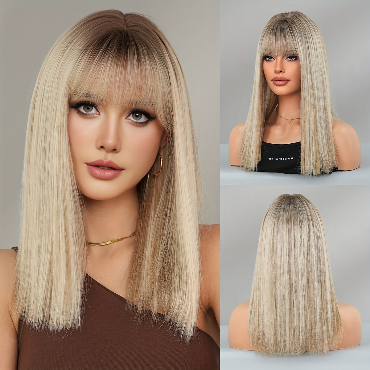 High Temperature Fiber Women's Wig - 150% Density, Straight Shoulder-Length, Synthetic Vacation Style Hair with Rose Net Cap, Suitable for All - 17.72inch