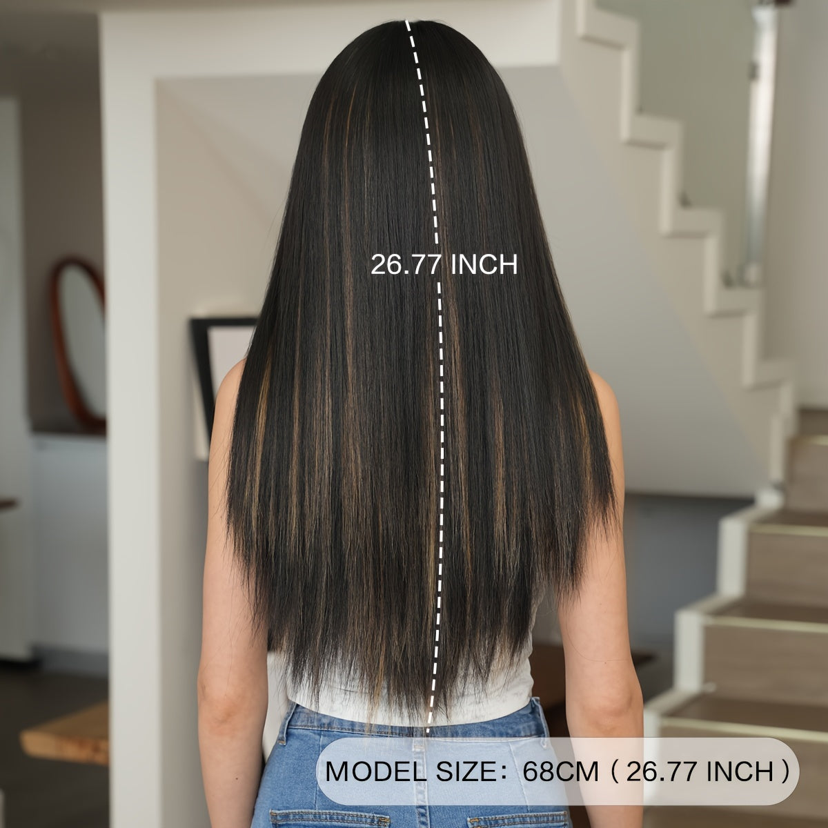 High-Density Synthetic Wig - Long Straight Black to Blonde Ombre, Heat Resistant for Halloween & Cosplay Parties