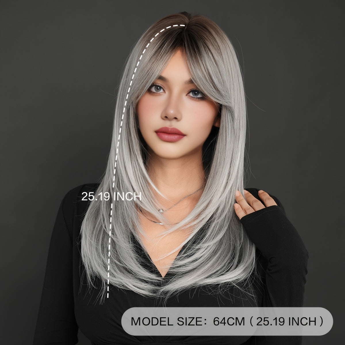 Chic Ombre Gray to White Long Straight Wig with Bangs for Women - High Density Synthetic Hair, Heat Resistant, Perfect for Daily Wear & Parties