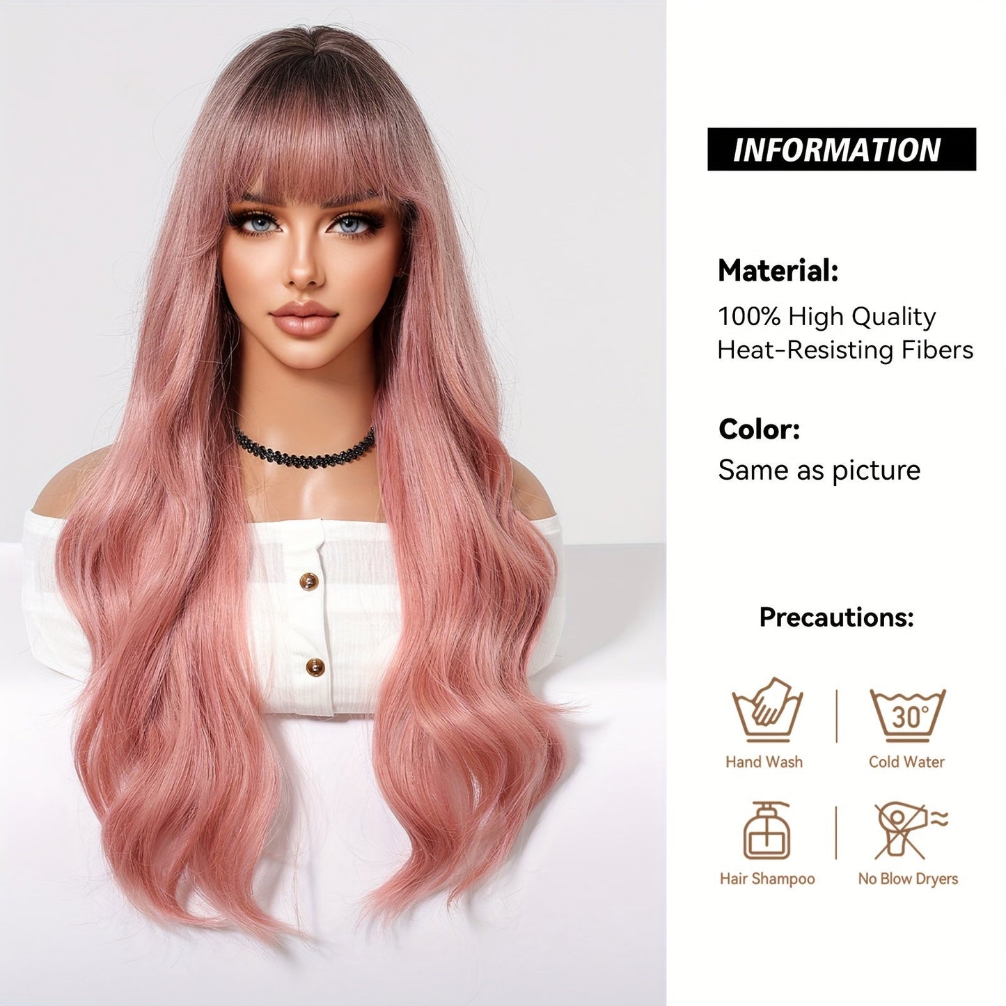 Chic 30" Gradient Pink Curly Wig with Bangs for Women - Easy-Care Synthetic Fibers, Perfect for Daily Wear & Special Occasions