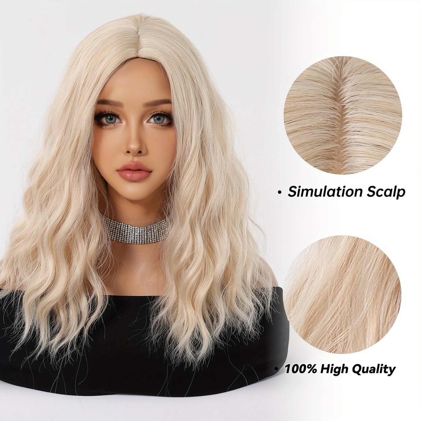 14 Inch White Golden Split Wig, Soft Synthetic Fiber, Women's Cosplay Costume, 150% Density, Curly Wave, Rose Net Cap, for Daily, Party, Halloween, Christmas, Music Festival, All Ethnicities