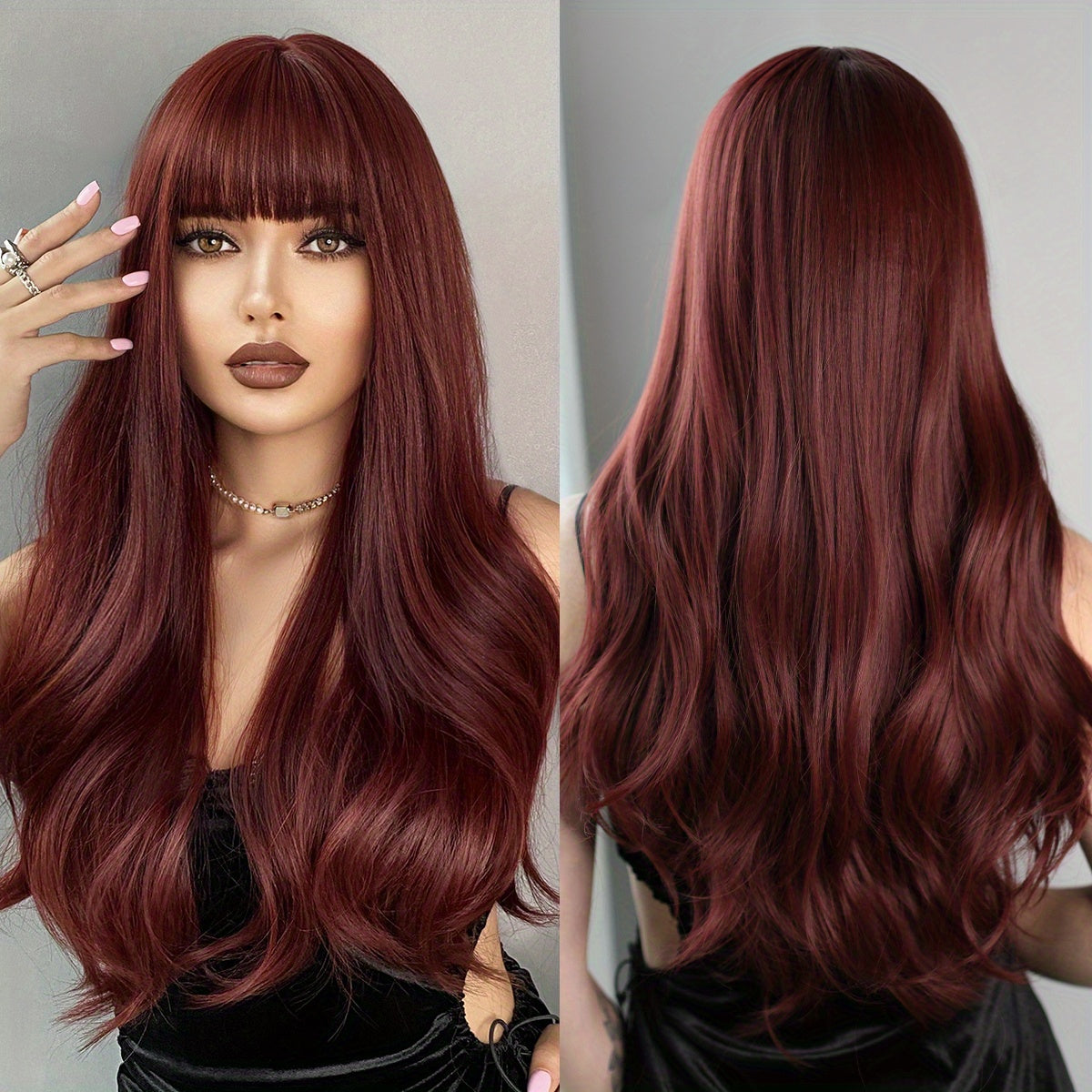 Luxurious Long Curly Wig with Bangs - Heat Resistant, Beginners Friendly, Fashionable, Daily Wear, Party Perfect, Synthetic Hair, Natural Looking, Soft to Touch, Easy to Style, Versatile, and High-Quality Wig for Women