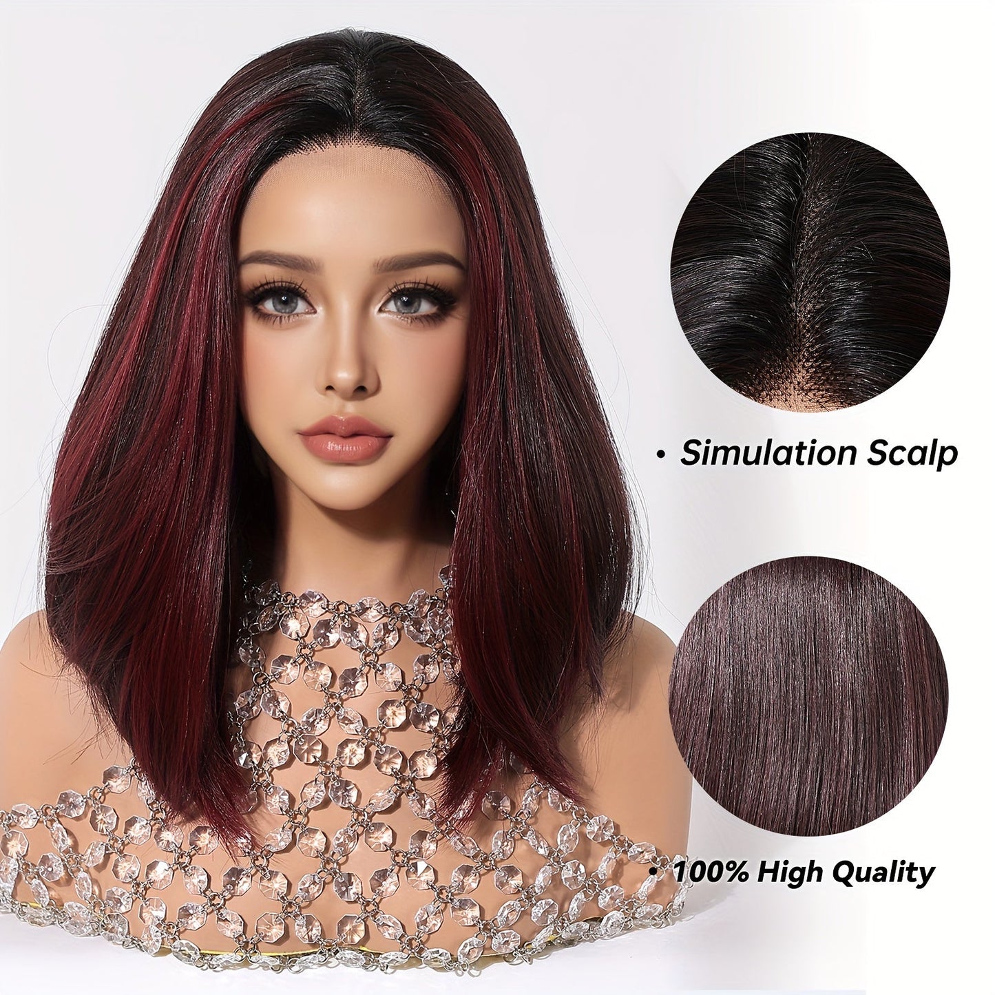 12-Inch Dark Red Bob Lace Front Wig for Women - Soft, Silky Synthetic Hair with Natural Look and Feel, Perfect for Daily Wear, Special Occasions, and Versatile Styling