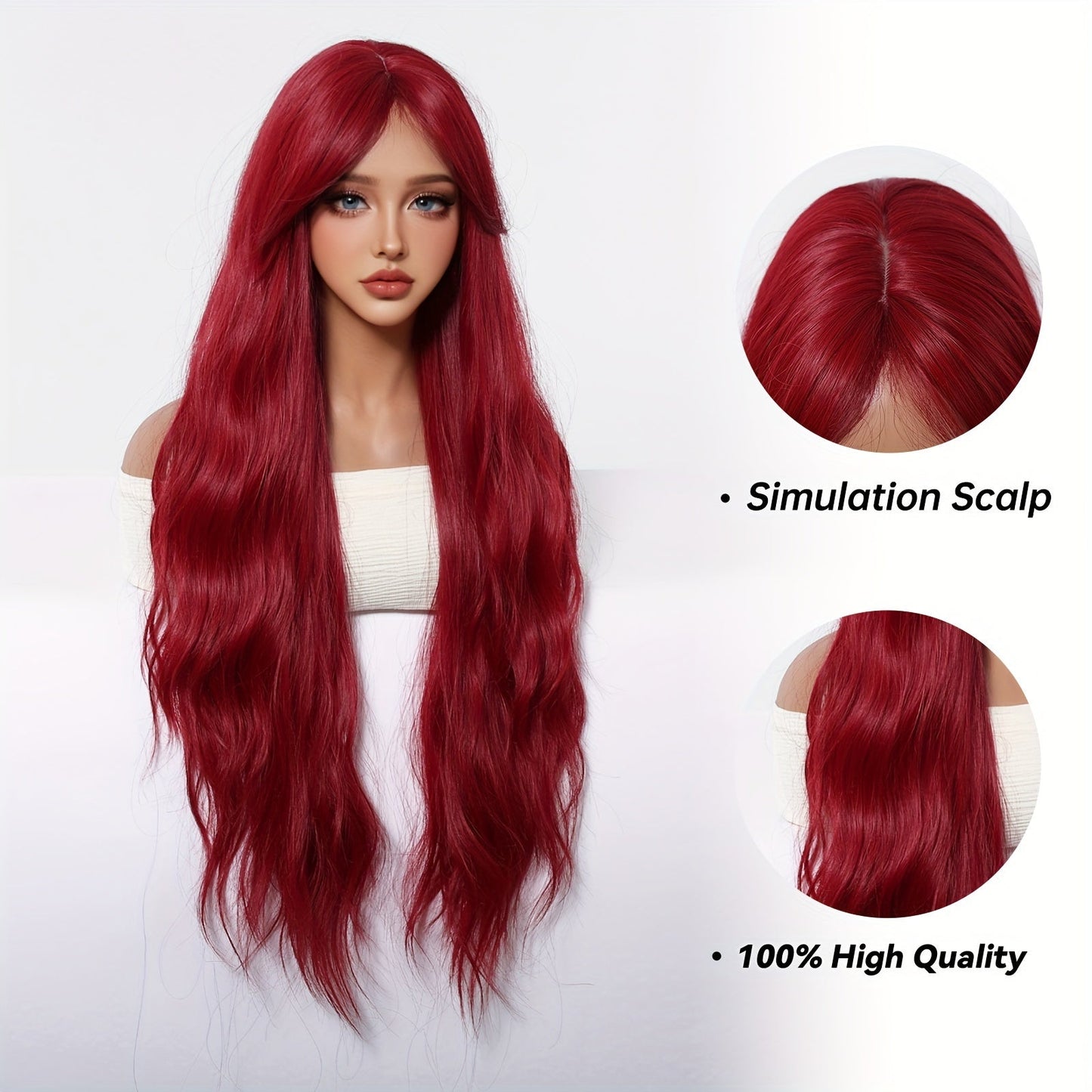 Chic 30" Red Curly Wig with Bangs for Women - Soft, Heat-Resistant Synthetic Hair for Daily Wear, Parties, Halloween, Christmas & Cosplay