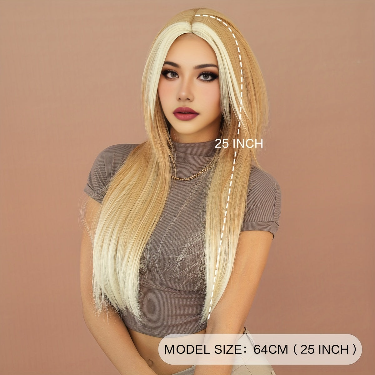 Blonde Ombre Beige Wig for Women - High Density Synthetic, Middle Part with Curtain Bangs, Heat Resistant, Perfect for Daily Wear & Halloween Costumes, 25.59"