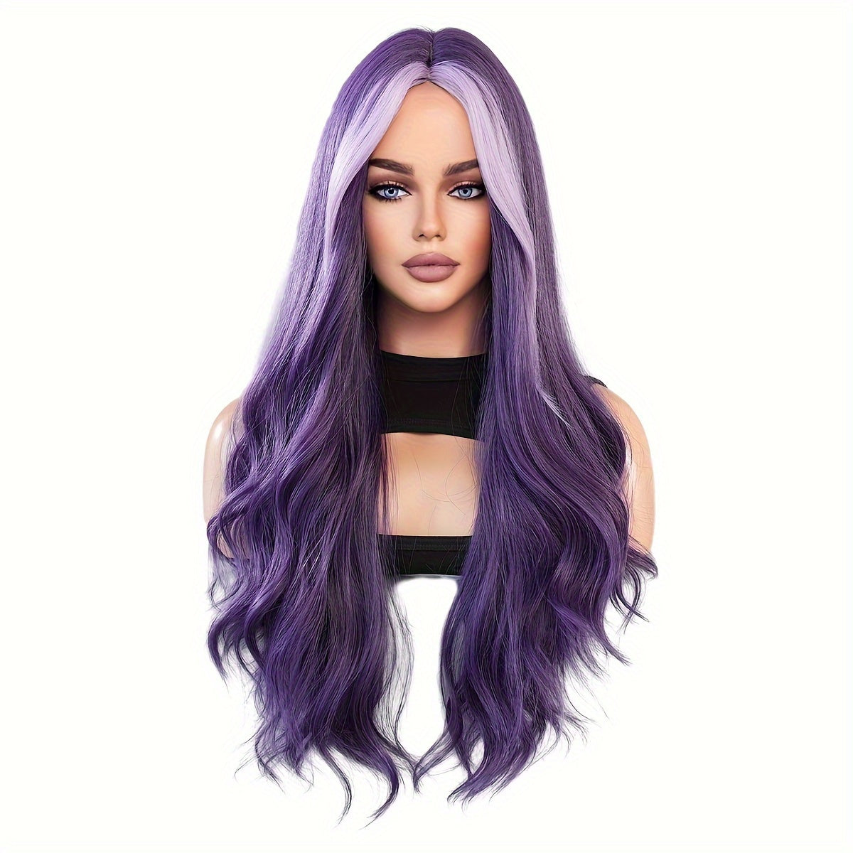 High-Density Synthetic Wig - Purple & Light Purple Ombre, Heat Resistant, Body Wave with Middle Part for Women - Perfect for Halloween & Cosplay