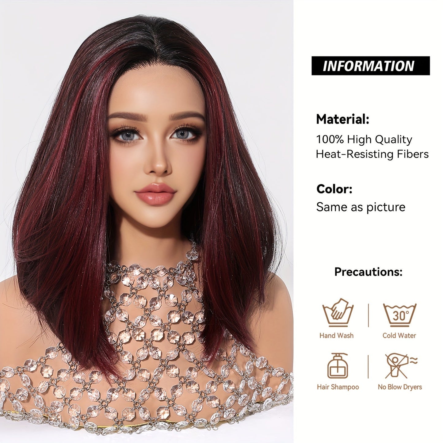 12-Inch Dark Red Bob Lace Front Wig for Women - Soft, Silky Synthetic Hair with Natural Look and Feel, Perfect for Daily Wear, Special Occasions, and Versatile Styling