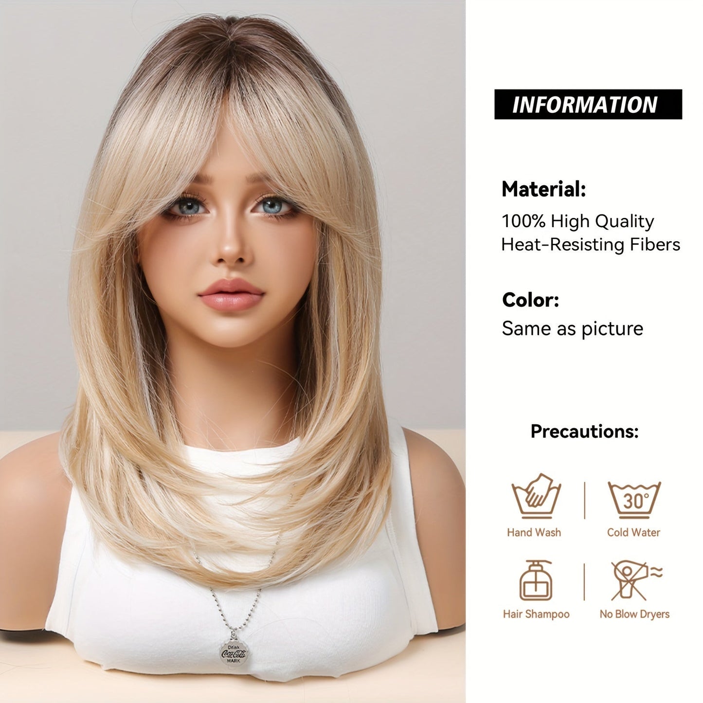 20 Inch Short Ombre Blonde Brown Straight Bob Wigs For Women Cute Bob Layered Mixed Blonde Synthetic Nature Looking Straight Hair Wigs