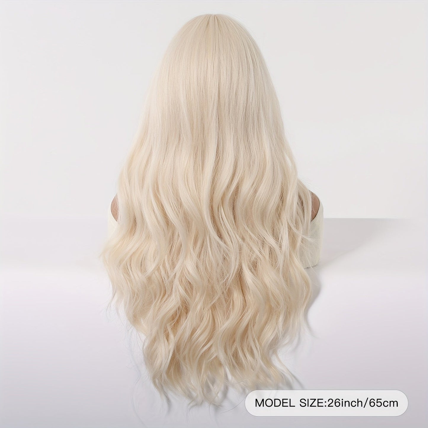 Chic 26" White Golden Curly Wig with Bangs for Women - Soft, Heat-Resistant Synthetic Hair for Daily Wear, Parties, Halloween & More