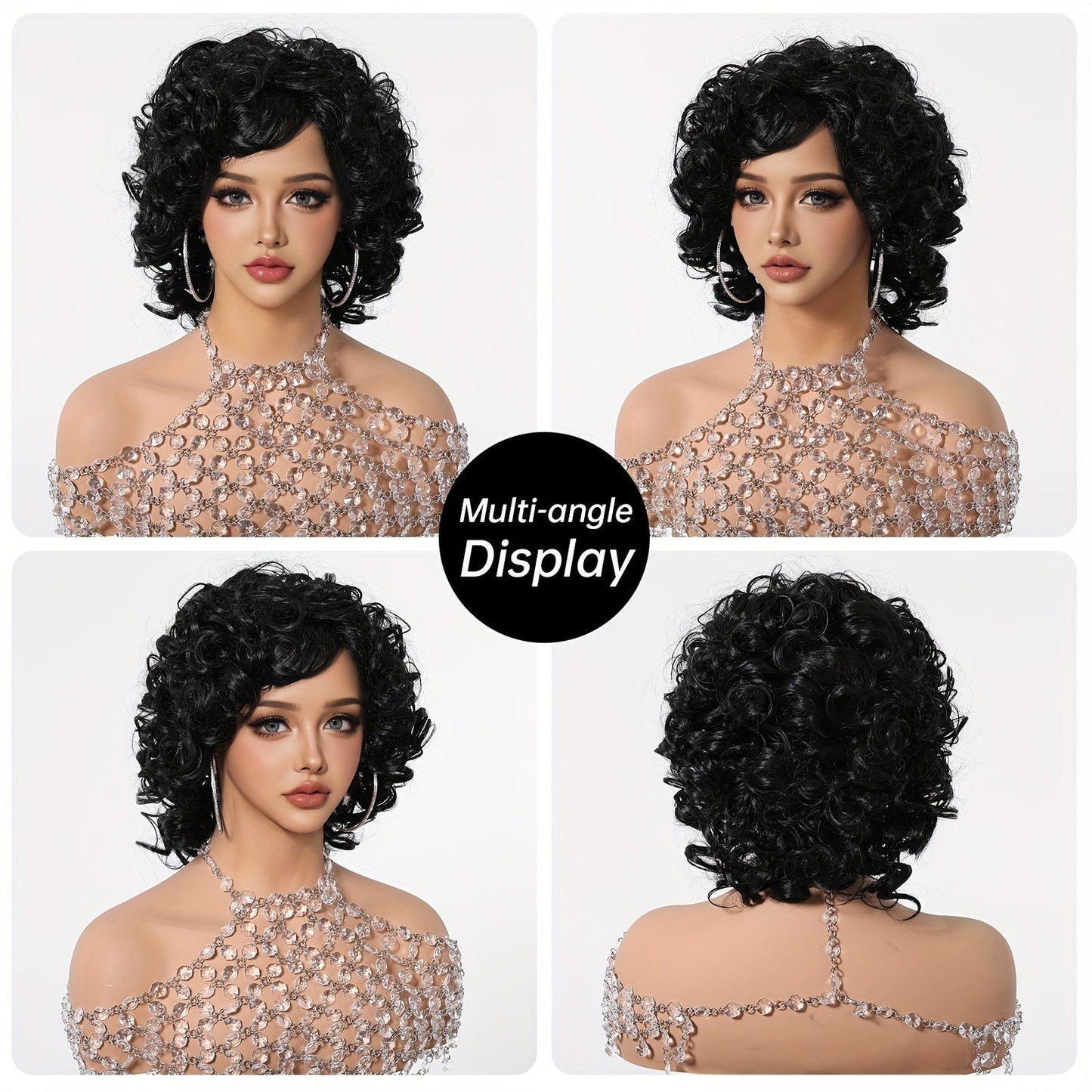 Chic 10-Inch Afro Curly Wig for Women - Soft, Comfortable Synthetic Hair with Bangs | Perfect for Daily Wear, Parties, Halloween, Christmas & Cosplay