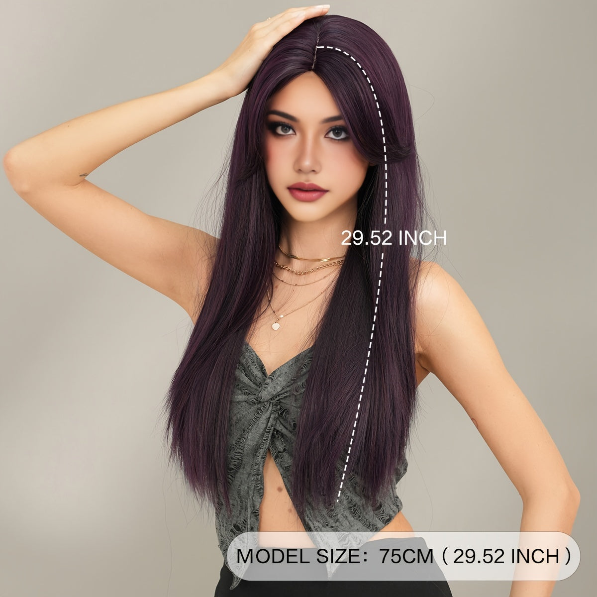 Viscose Long Straight Synthetic Wig - Movie Theme, Heat Resistant, Mid-Part, High Density, Rose Net Cap, for Halloween Costume Party, 29.53inch