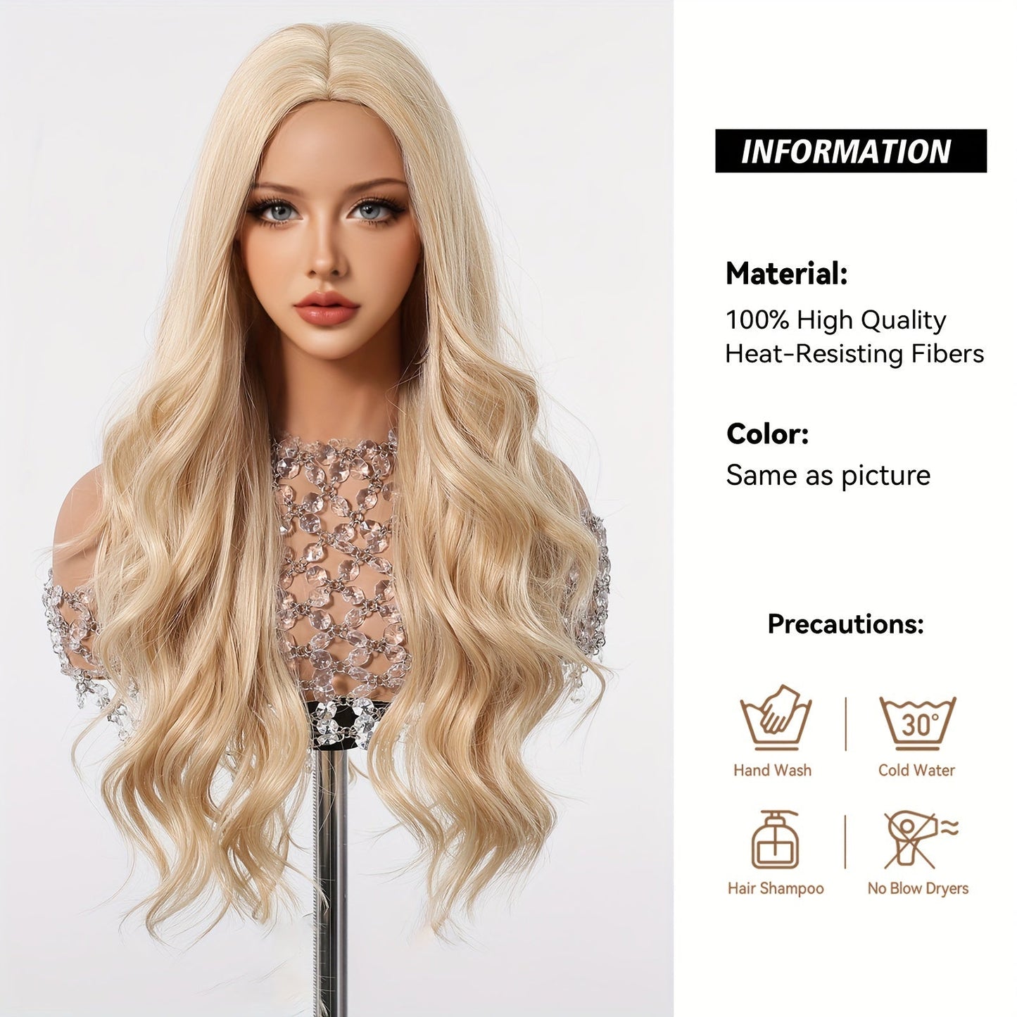 Elegant Curly Wave Wig for Women, 30 Inch Champagne Golden Synthetic Hair, High Temperature Fiber, Rose Net Cap, 150% Density, Versatile for Daily Wear, Parties, Cosplay, Halloween, Christmas - Suitable for All