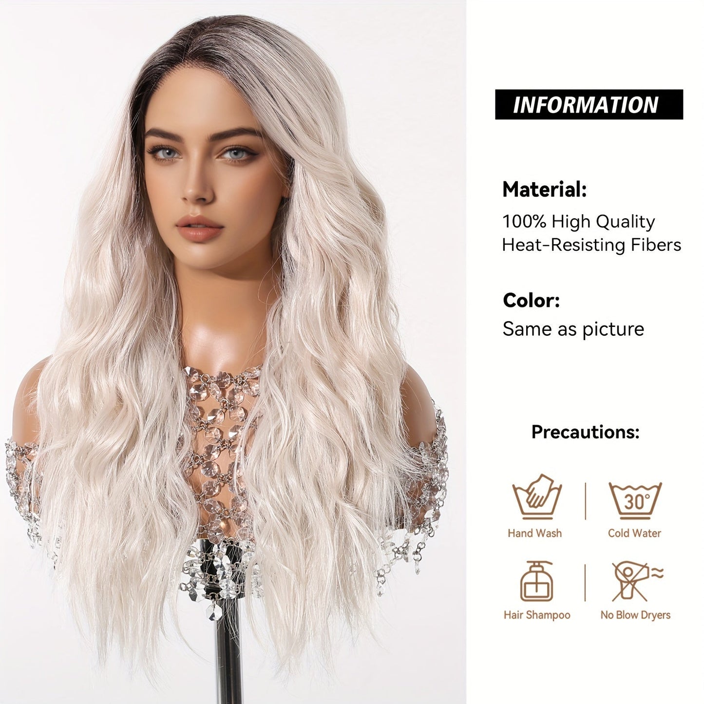 Synthetic Lace Wig Basic Style 22 Inch White Golden Top with Curly Wave, Japanese Silk, 13*4 Lace Area, 150% Density for Daily, Work, Party, Halloween, Christmas, Music Festival, Cosplay And Other Activities