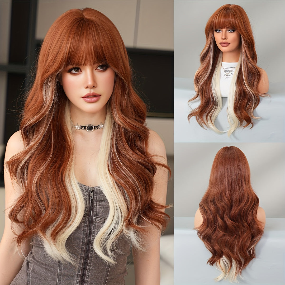 Luxurious Mocha Brown Body Wave Wig for Women - High-Density, Heat Resistant Synthetic Hair with Bangs, Natural Looking, Soft to Touch, Perfect for Daily Wear, Cosplay, and Special Occasions