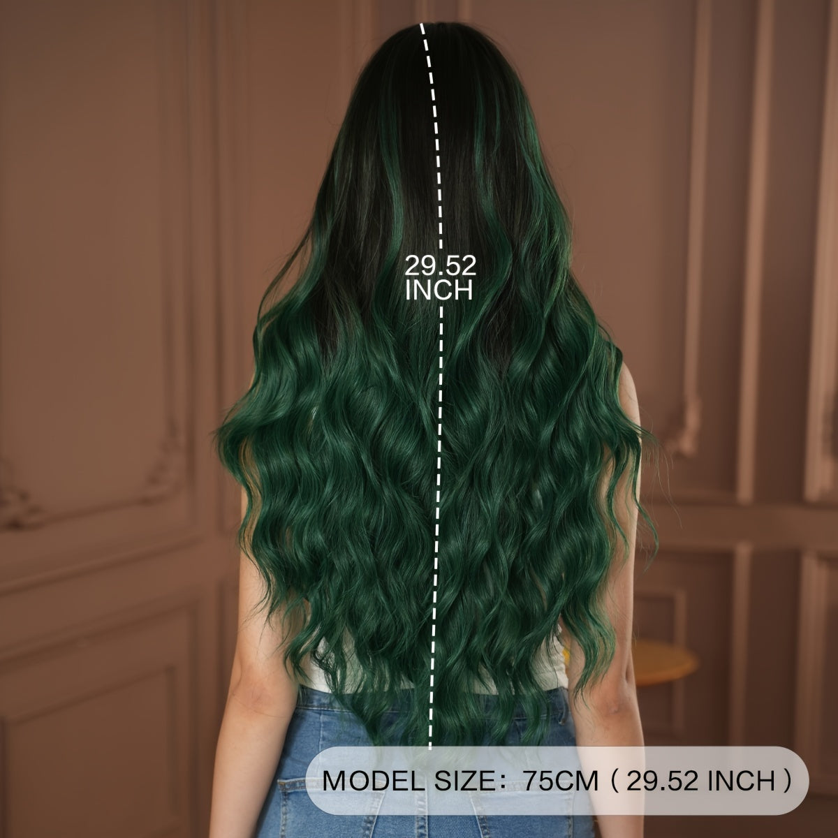 High-Density Synthetic Wig - Green Ombre with Black Roots, Body Wave Style for Women | Heat Resistant, Perfect for Halloween & Christmas Parties