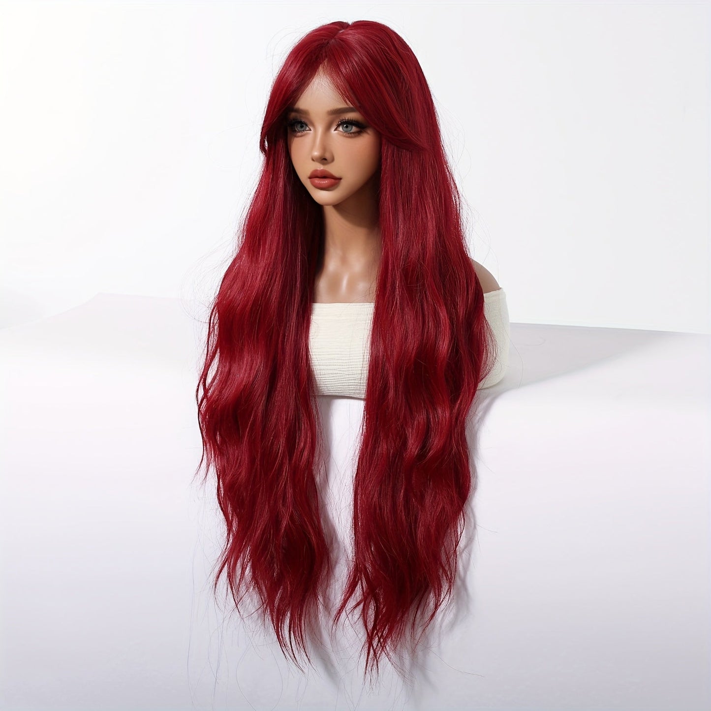 Chic 30" Red Curly Wig with Bangs for Women - Soft, Heat-Resistant Synthetic Hair for Daily Wear, Parties, Halloween, Christmas & Cosplay