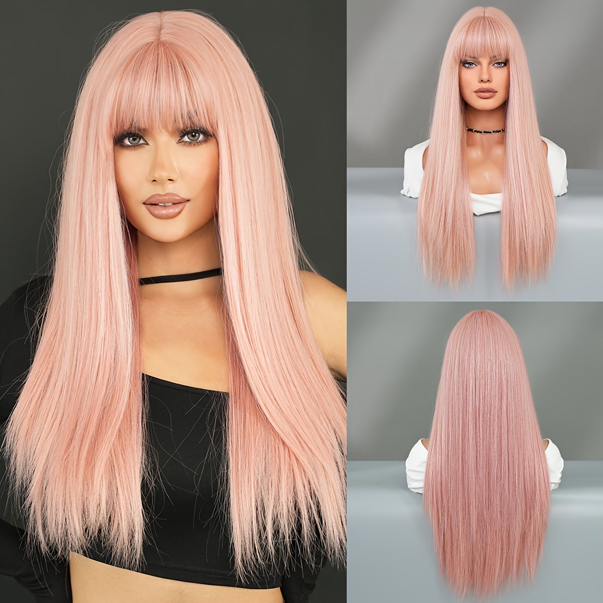 Elegant Long Yaki Straight Synthetic Wig for Women, High Density 150% with Rose Net Cap, Heat Resistant Fiber, Versatile for Daily Wear and Parties, 27.56inch