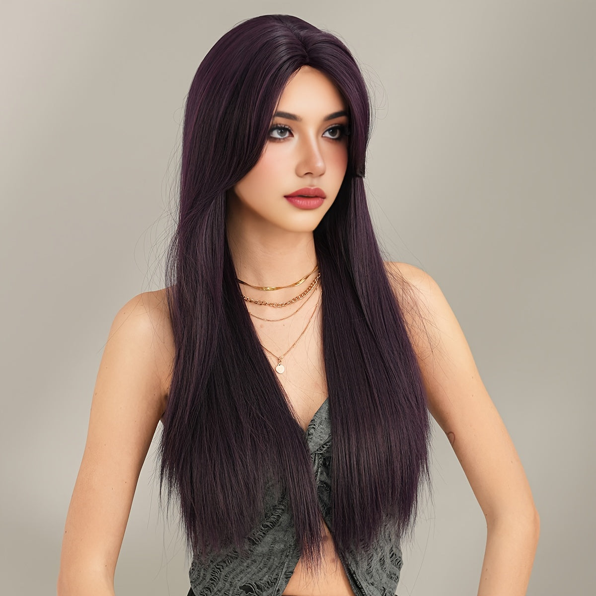 Viscose Long Straight Synthetic Wig - Movie Theme, Heat Resistant, Mid-Part, High Density, Rose Net Cap, for Halloween Costume Party, 29.53inch