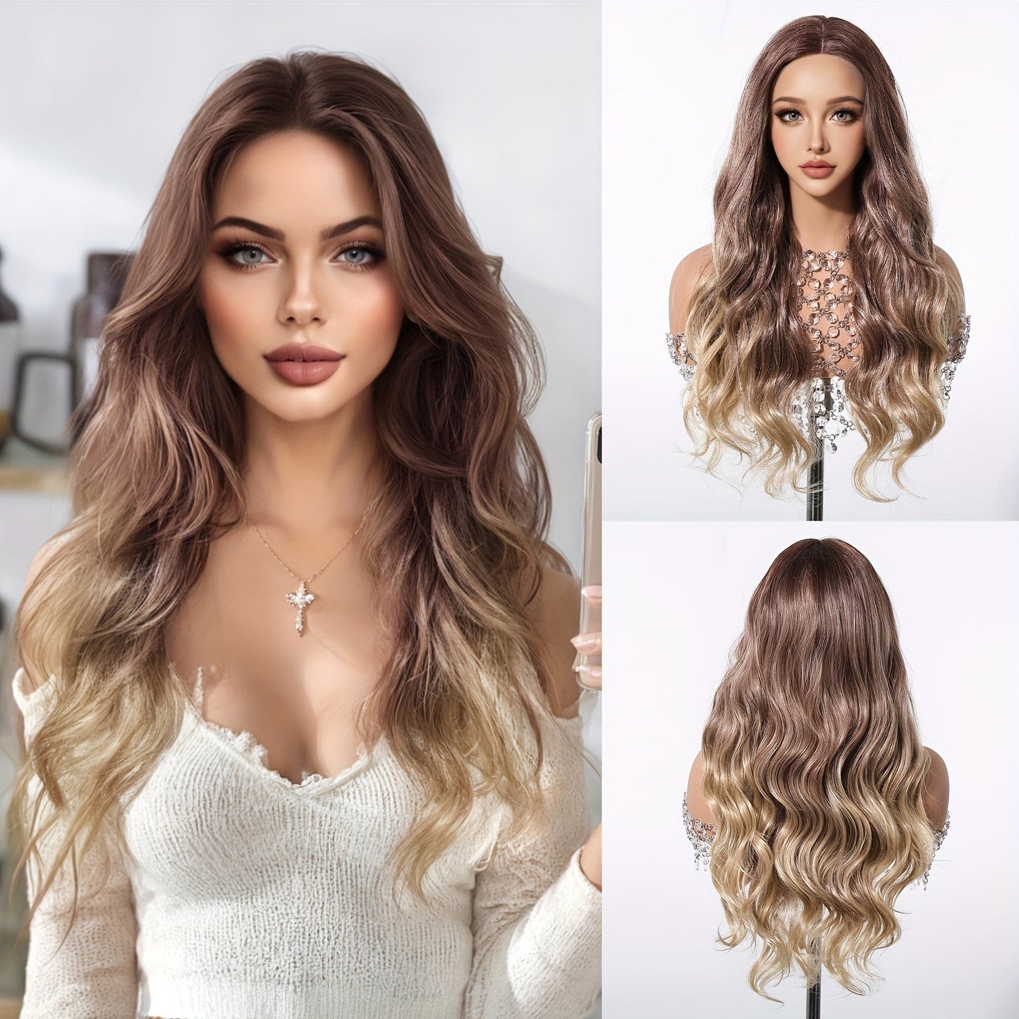 Chic 24" Ombre Brown Curly Lace Wig for Women - Soft Synthetic, Heat Resistant, Perfect for Daily Wear & Special Occasions