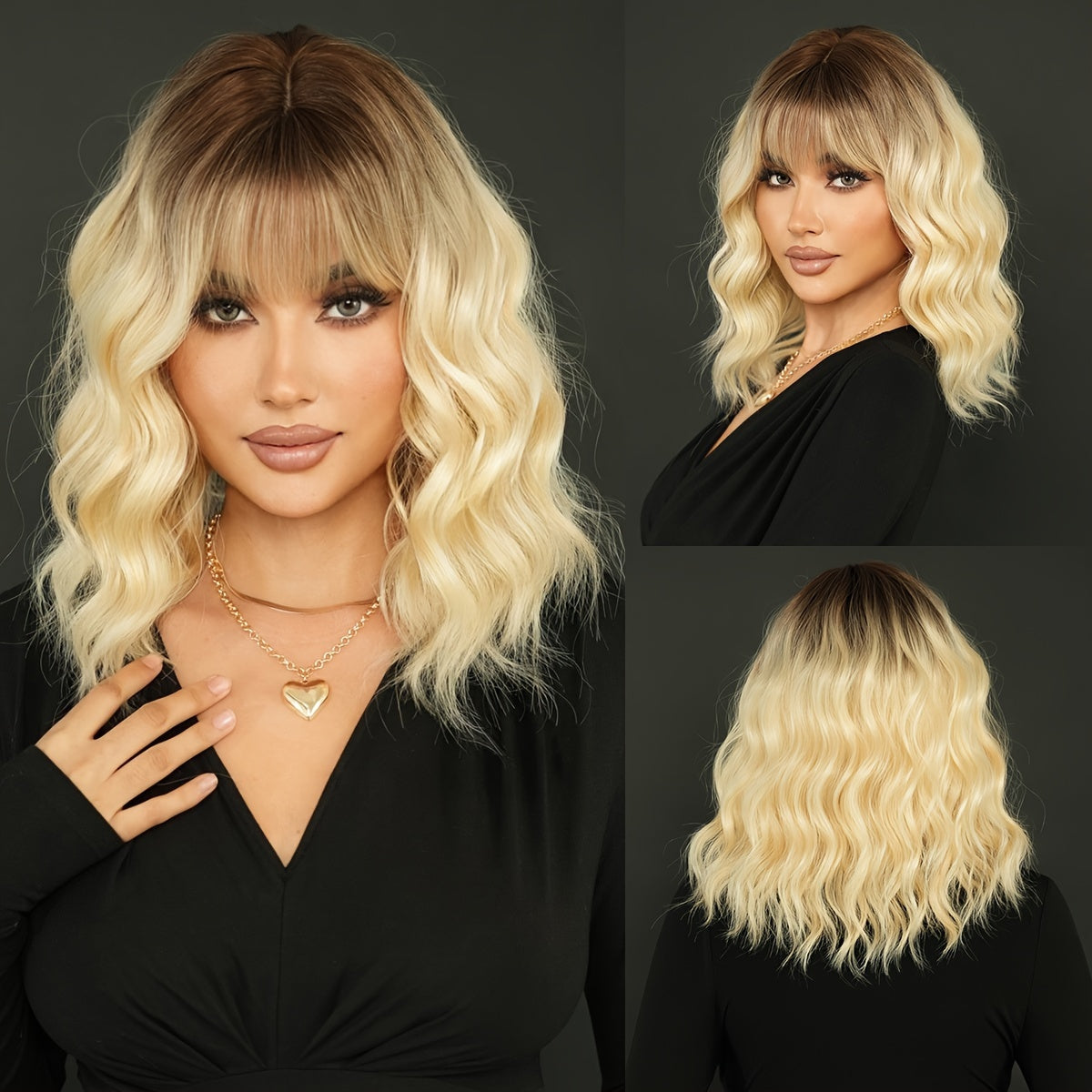 Elegant Body Wave Wig for Women - High Temperature Fiber Synthetic Gradient Golden Brown, High Density 150% with Rose Net Cap, Versatile Daily Wear, Heat Resistant 16.14inch