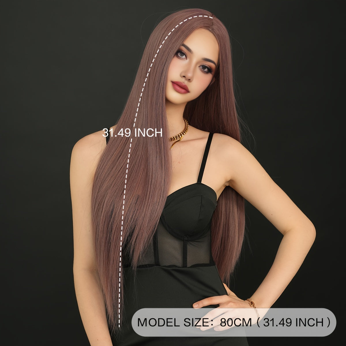 Women's Mocha Brown Synthetic Wig - High Temperature Fiber, Party-Style Straight Hair, Rose Net Cap, High Density 150%, Long 31.5inch, Heat Resistant, Versatile Fit