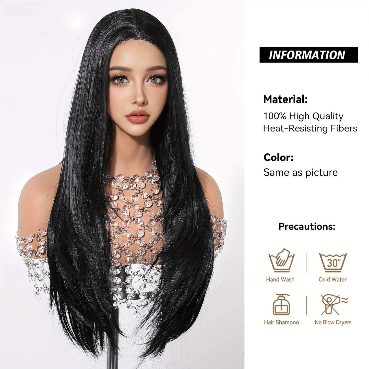 Women's Basic Style 26-Inch Black Lace Front Wig, Straight Layered Heat-Resistant Fiber, 150% Density, 13*5*1 Inch Lace, Versatile Synthetic Wig for Daily Wear, Parties, Cosplay Events