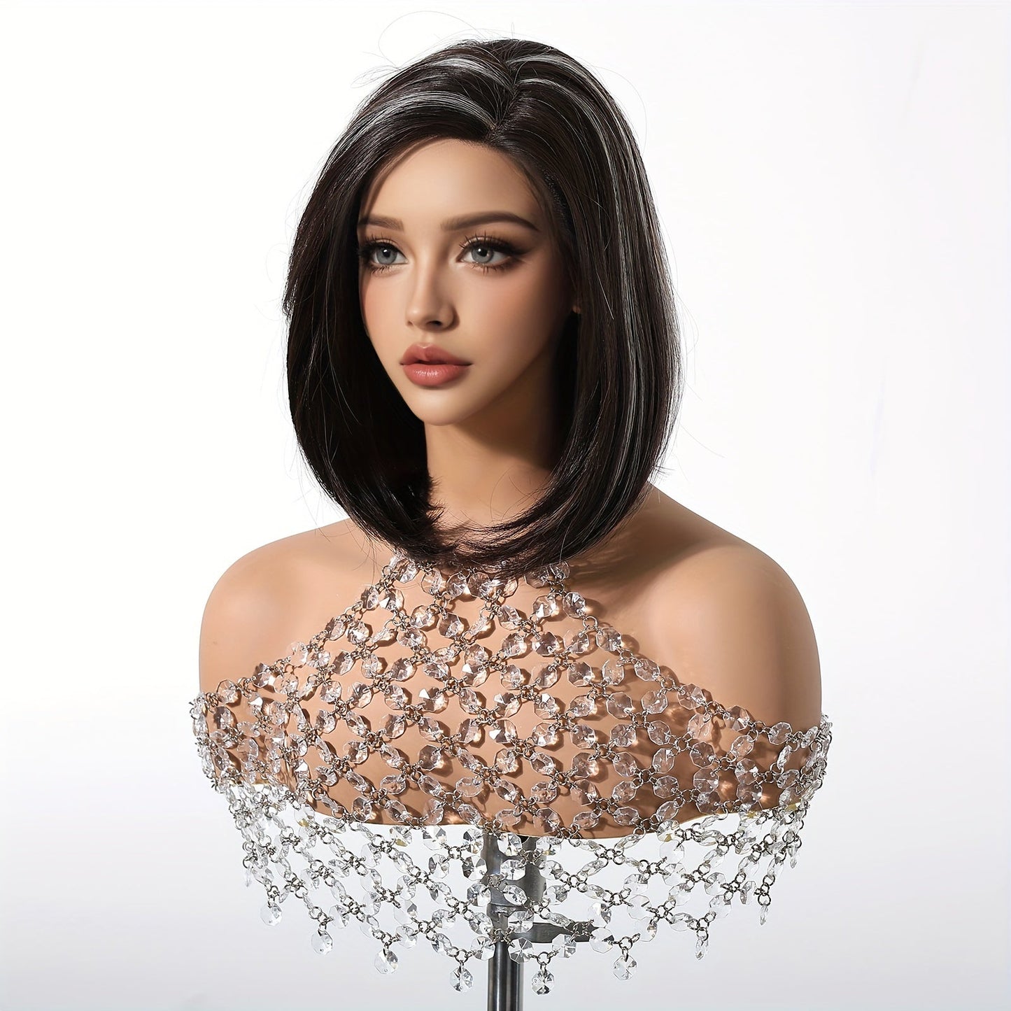 Chic 14" Black & White Ombre Bob Wig - Soft Synthetic, Lace Front (13x4x1), Perfect for Daily Wear, Work, Parties, Halloween, Christmas & Cosplay