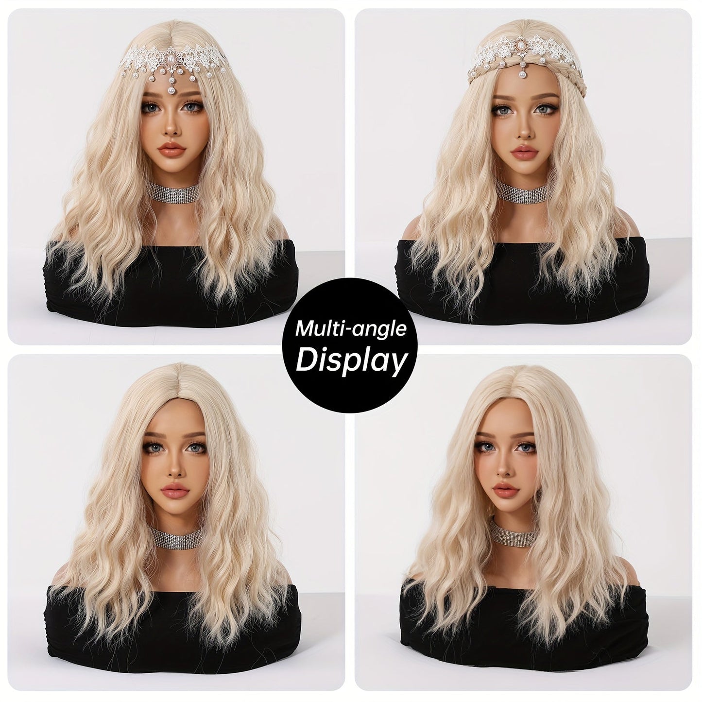 14 Inch White Golden Split Wig, Soft Synthetic Fiber, Women's Cosplay Costume, 150% Density, Curly Wave, Rose Net Cap, for Daily, Party, Halloween, Christmas, Music Festival, All Ethnicities