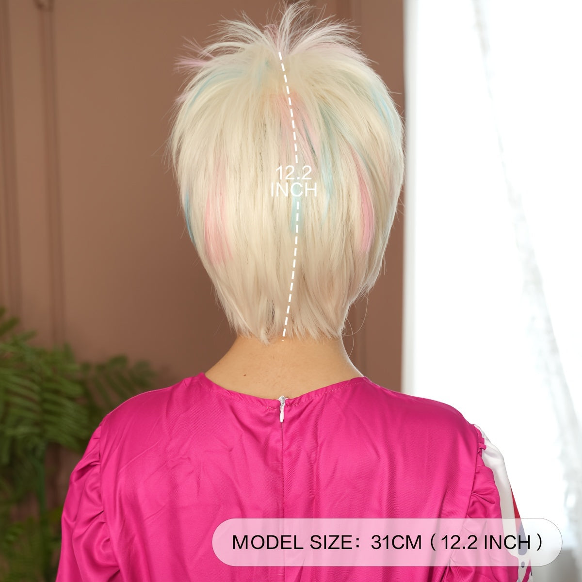 Women'S Silvery White Bob Wig, High Density 150% Straight Synthetic Hair, Heat Resistant, Middle Part Pixie Cut, Vacation Style, Rose Net Cap, 12.2Inches