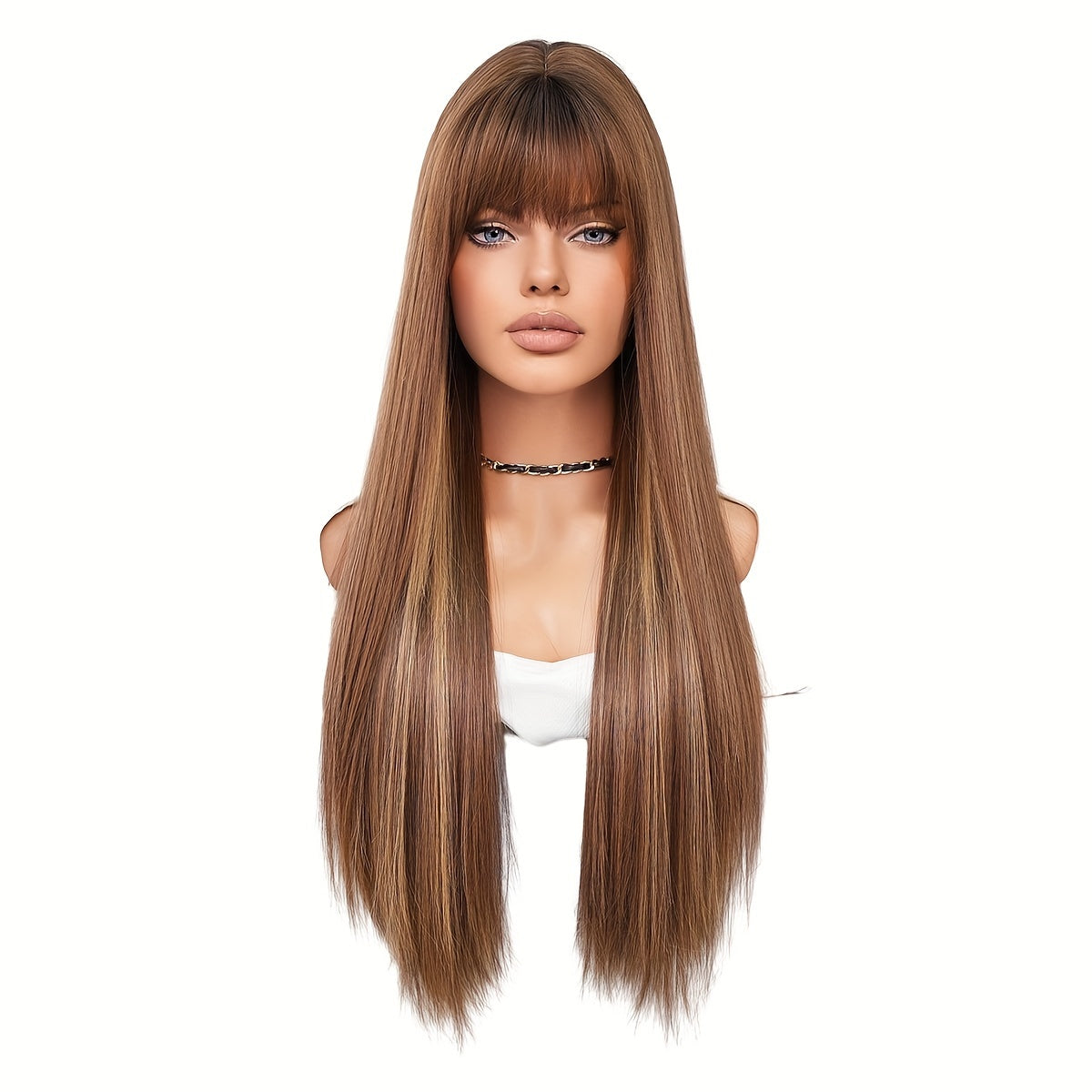 Elegant Long Yaki Straight Synthetic Wig for Women, High Density 150% with Rose Net Cap, Heat Resistant Fiber, Versatile for Daily Wear and Parties, 27.56inch