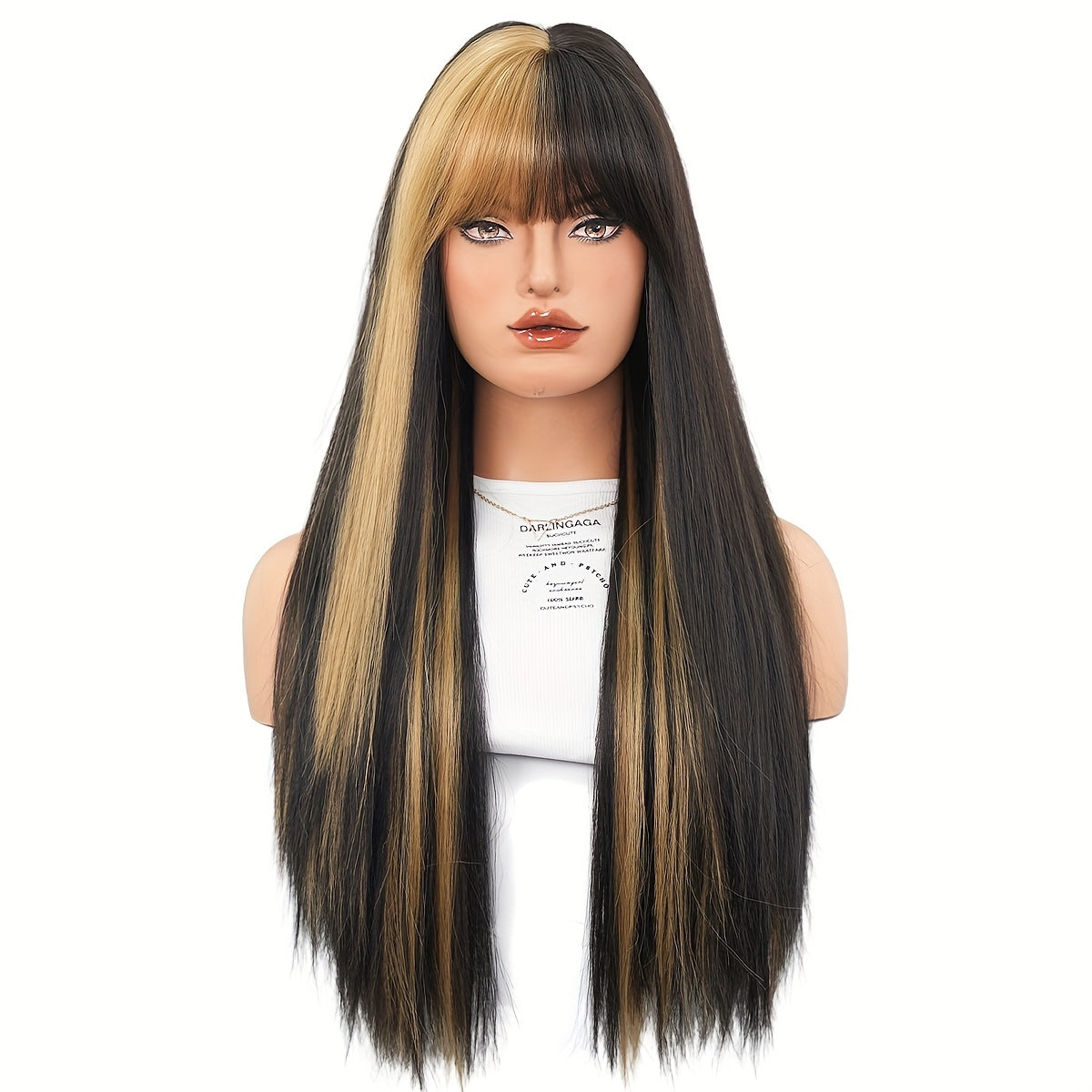 High-Density Synthetic Wig - Long Straight Black to Blonde Ombre, Heat Resistant for Halloween & Cosplay Parties