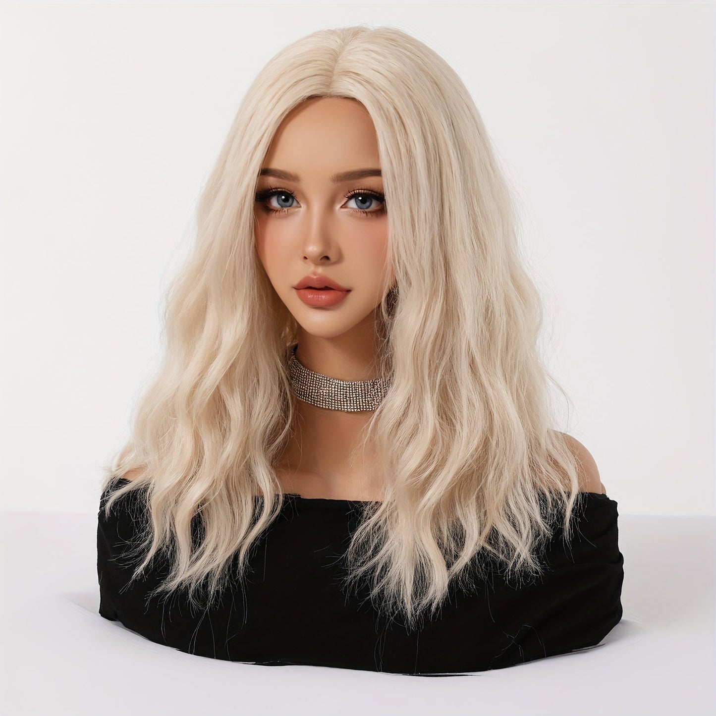 14 Inch White Golden Split Wig, Soft Synthetic Fiber, Women's Cosplay Costume, 150% Density, Curly Wave, Rose Net Cap, for Daily, Party, Halloween, Christmas, Music Festival, All Ethnicities