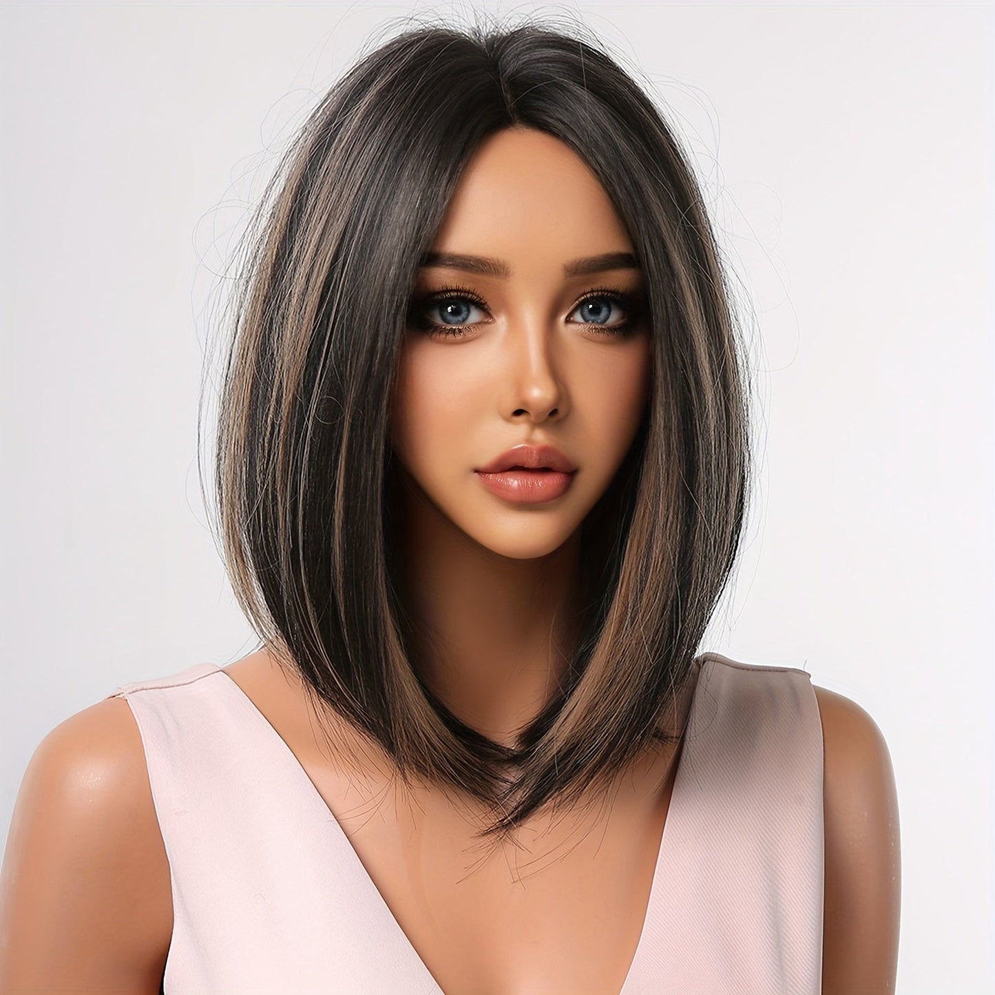 Chic 14" Black to Brown Bob Wig for Women - Soft, Heat-Resistant Synthetic Hair with Bangs | Perfect for Daily Wear, Work, Parties & Special Occasions