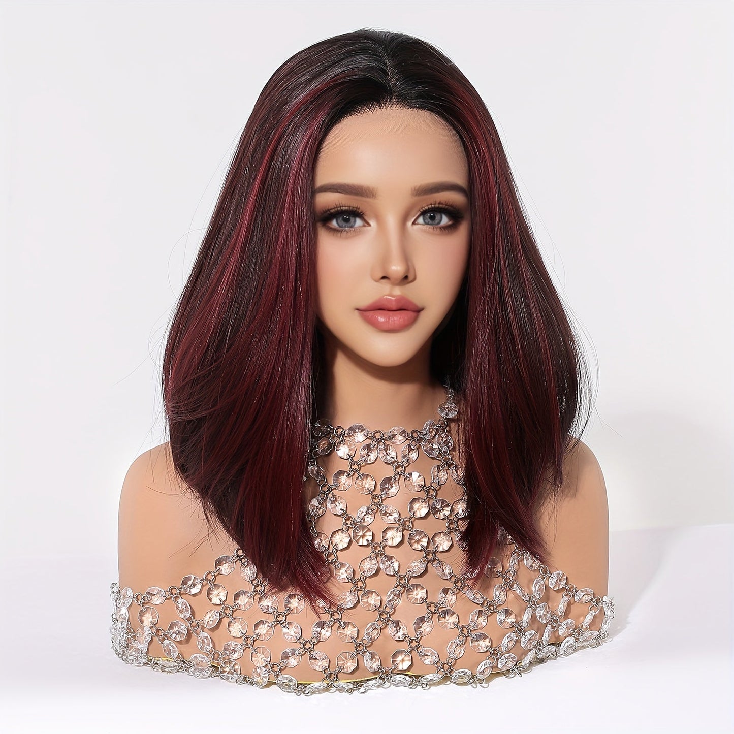 12-Inch Dark Red Bob Lace Front Wig for Women - Soft, Silky Synthetic Hair with Natural Look and Feel, Perfect for Daily Wear, Special Occasions, and Versatile Styling