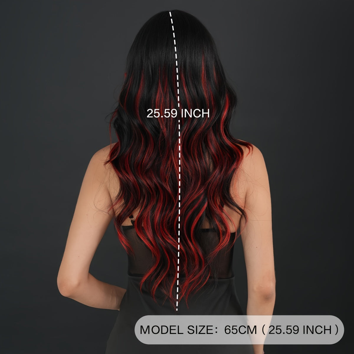 Vibrant Black & Red Highlighted Wavy Wig with Bangs - Heat Resistant, Soft, and Shiny Synthetic Hair for Women - Perfect for Halloween, Cosplay Parties, and Casual Attire